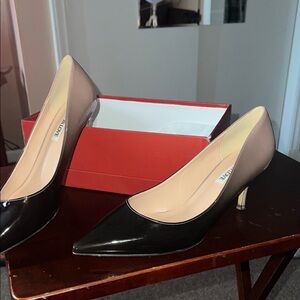 Two-Tone Black and Taupe Pointed Toe Pumps
